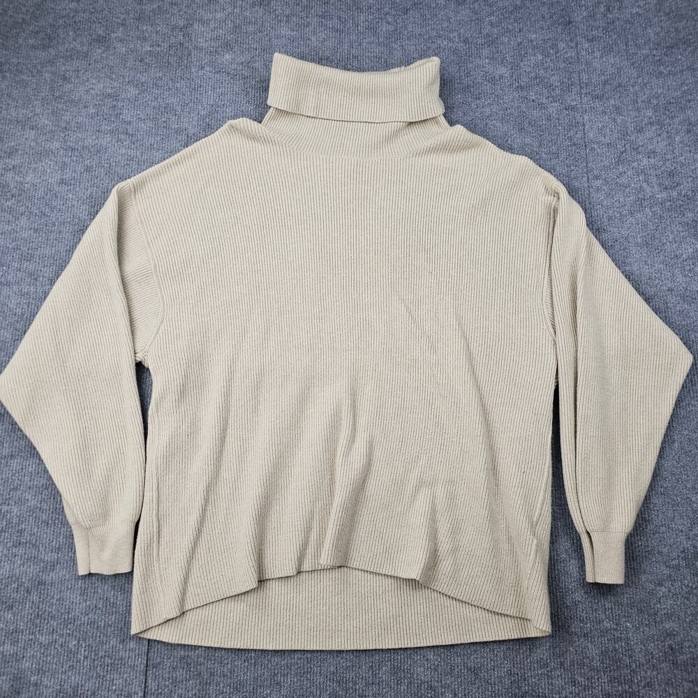 Free People Turtleneck Sweater Womens L Beige Ribbed Knit Cozy Minimal Relaxed